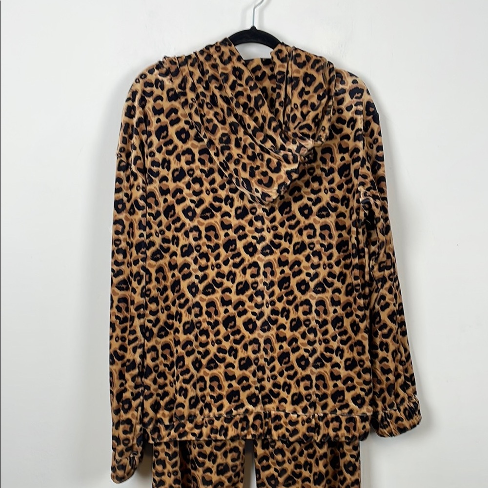 Retro Oyrosy Leopard Print Hooded Sweatshirt And Pant 2 Piece Women M Jogger Set - Picture 8 of 15